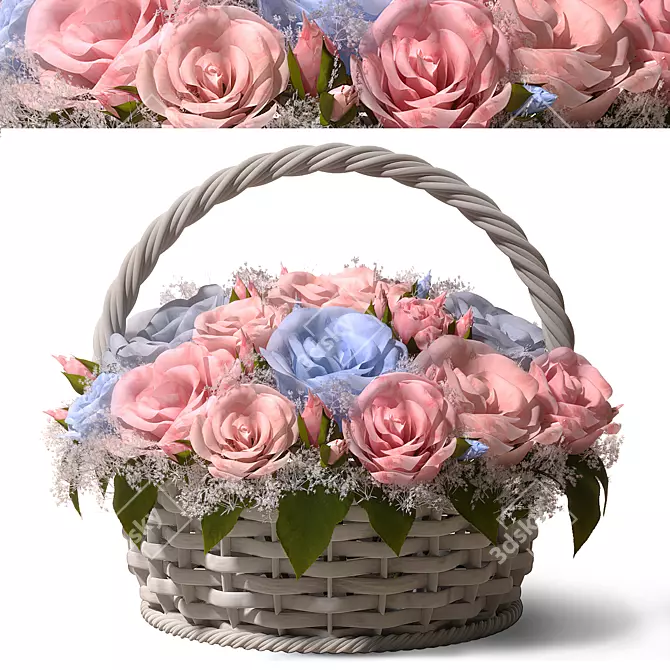 Pastel Rose Basket Floral Arrangement 3D model image 13