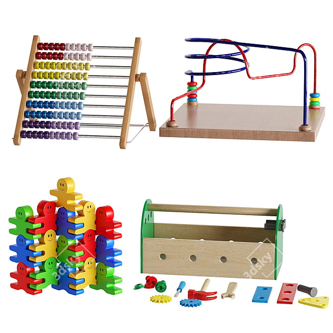 Kids Wooden Toy Room Set 3D model image 4