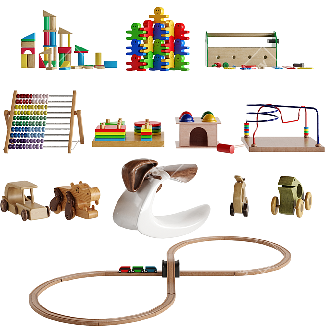 Kids Wooden Toy Room Set 3D model image 5