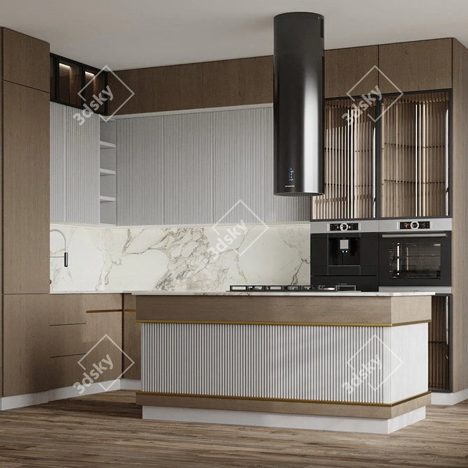 Modern L-Shaped Kitchen 3D Model 3D model image 1