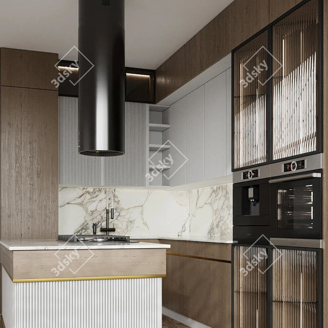 Modern L-Shaped Kitchen 3D Model 3D model image 3