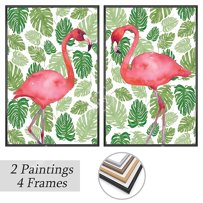 Modern Art Prints Set with Frames 3D model image 1