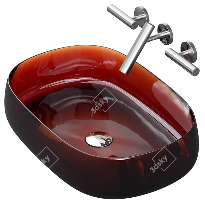 Modern Oval Sink & Faucet 3D model image 2