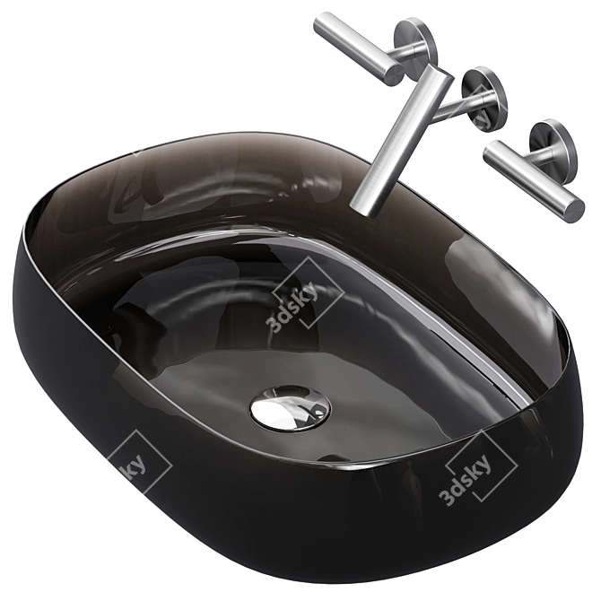 Modern Oval Sink & Faucet 3D model image 4