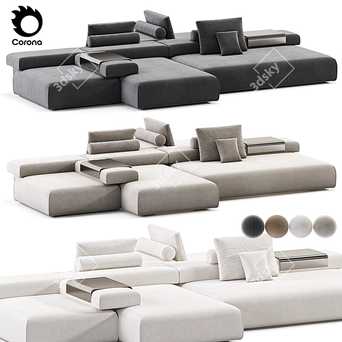 Modern Modular Cinder Block Sofa 3D model image 3