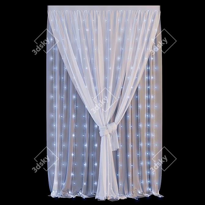 White Chiffon Curtain with LED Garland 3D model image 1