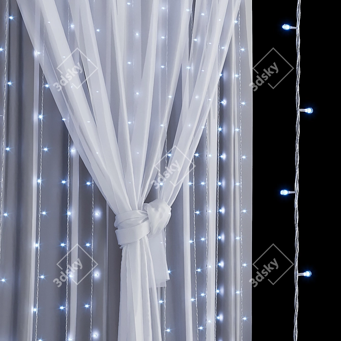 White Chiffon Curtain with LED Garland 3D model image 4