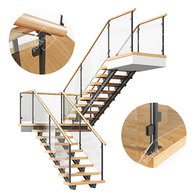 Stylish Modular Staircase Set 3D model image 1