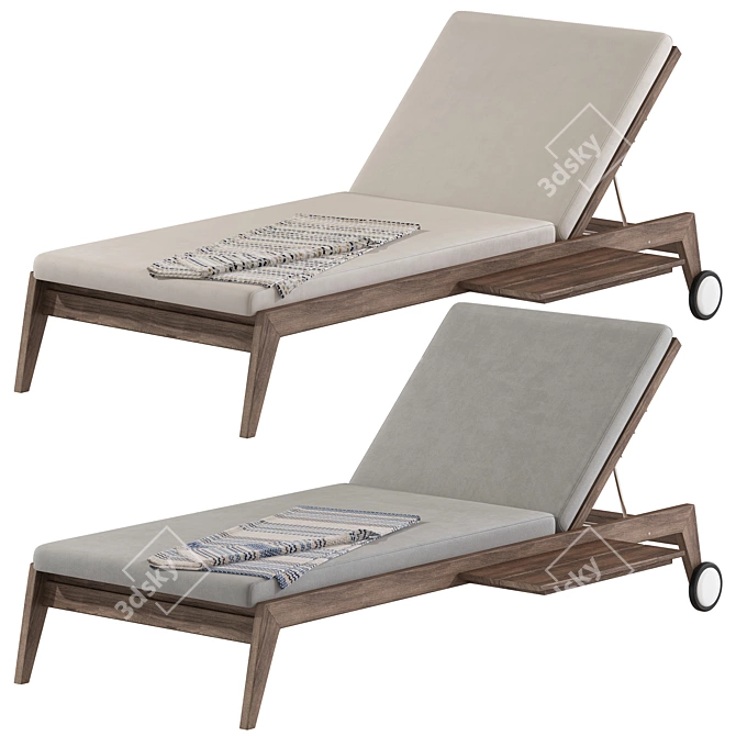 Modern Teak Sun Lounger Design 3D model image 2