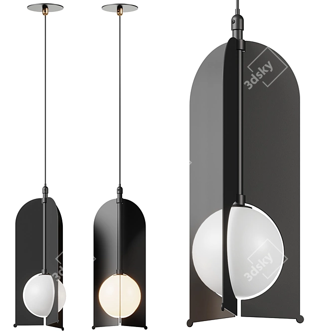 Modern Black Metal Pendant Light 3D model image 2