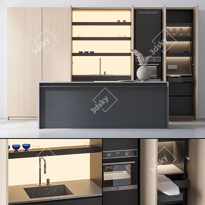 Sleek Kitchen Set with Elica Stove 3D model image 1