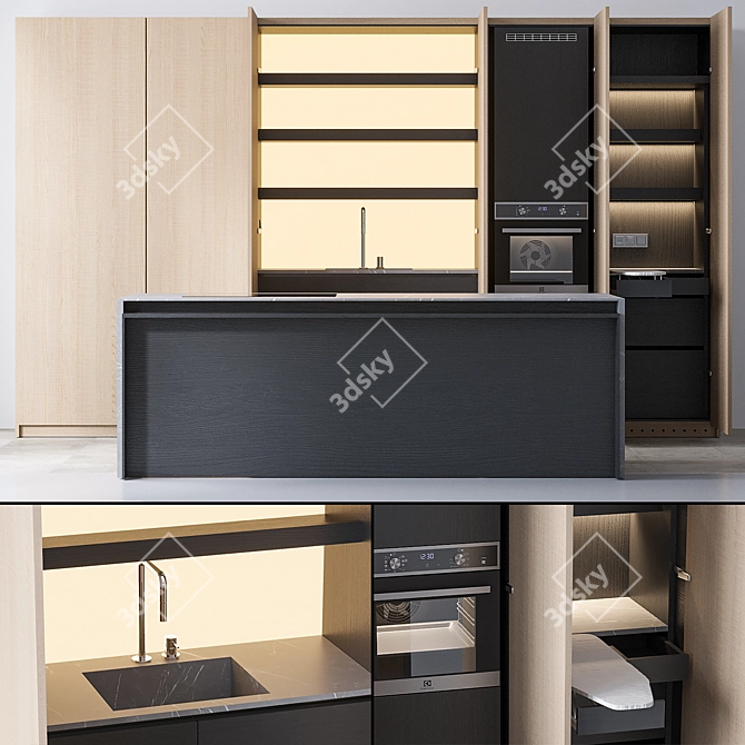 Sleek Kitchen Set with Elica Stove 3D model image 8