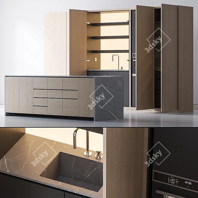 Sleek Kitchen Set with Elica Stove 3D model image 20