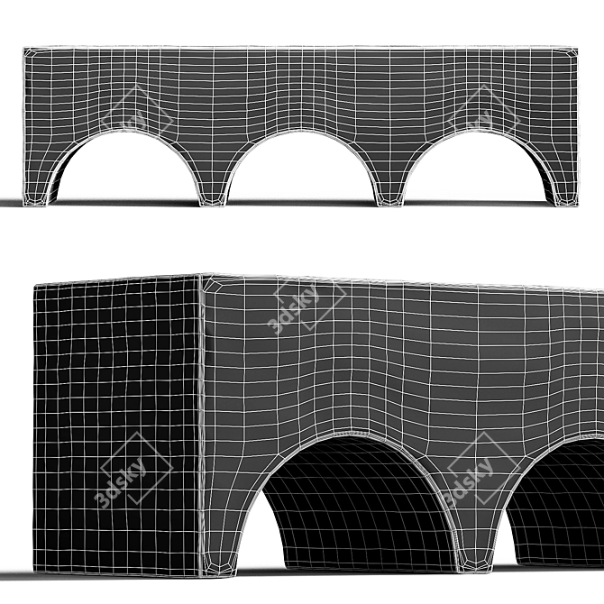 Arch-Inspired Upholstered Bench 3D model image 4