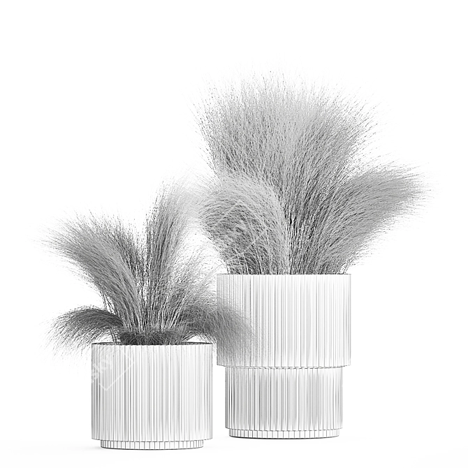 White Floral Grass Bush in Decorative Planter 3D model image 6