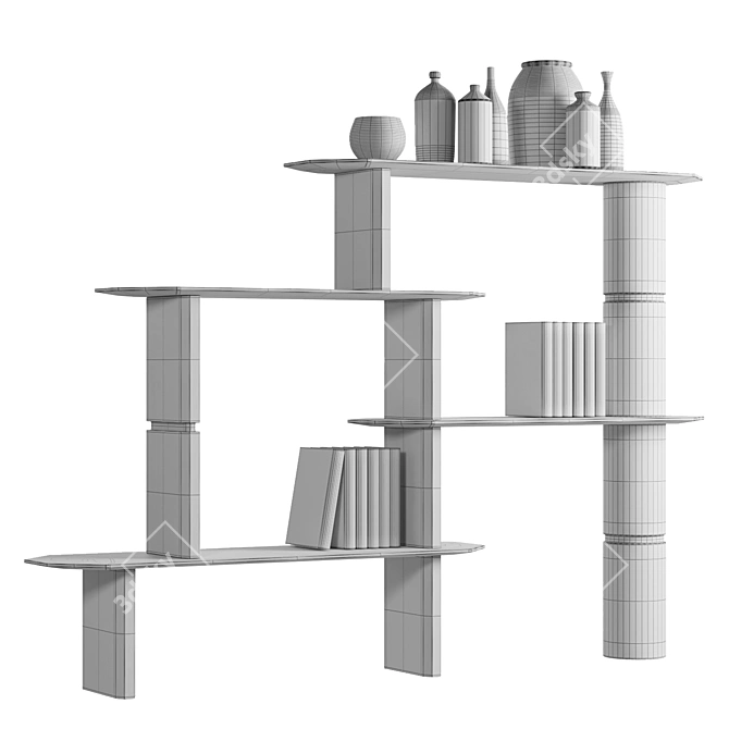 Concrete and Leather Bookshelf 3D model image 5