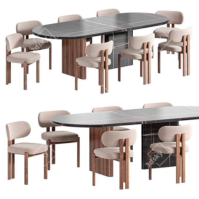 Modern Marble Dining Set Furniture 3D model image 2