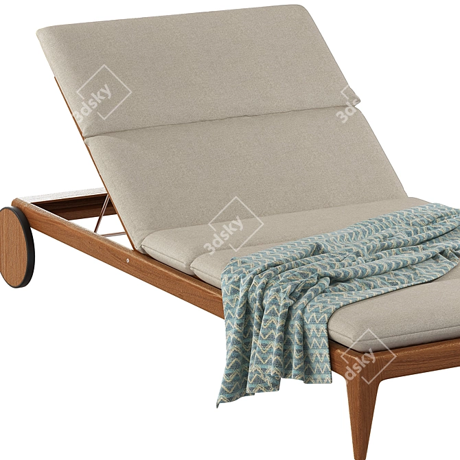 Elegant Teak Sun Lounger with Casters 3D model image 4