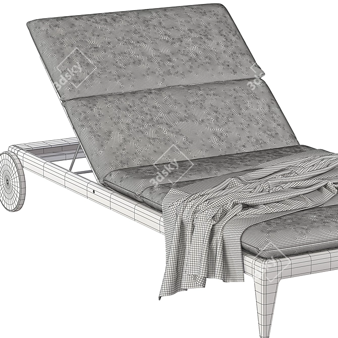 Elegant Teak Sun Lounger with Casters 3D model image 5