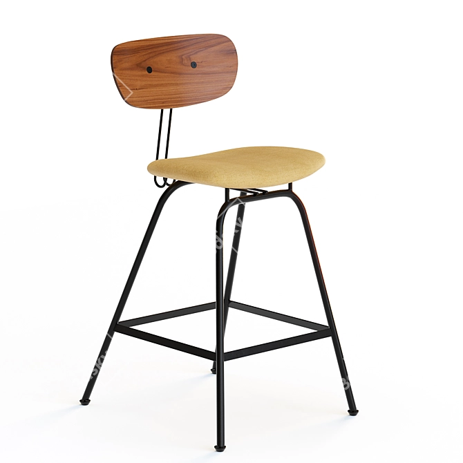 Sleek Black Iron College Stool 3D model image 1