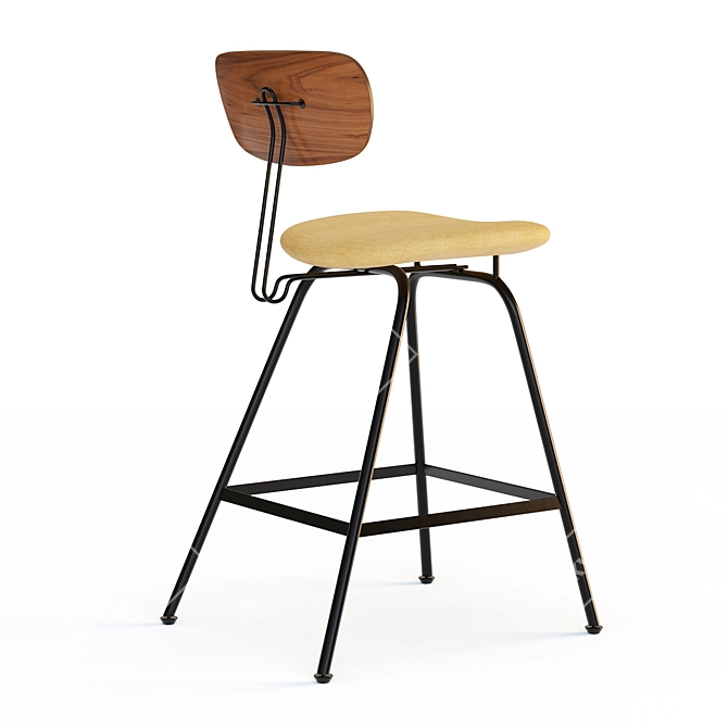 Sleek Black Iron College Stool 3D model image 4