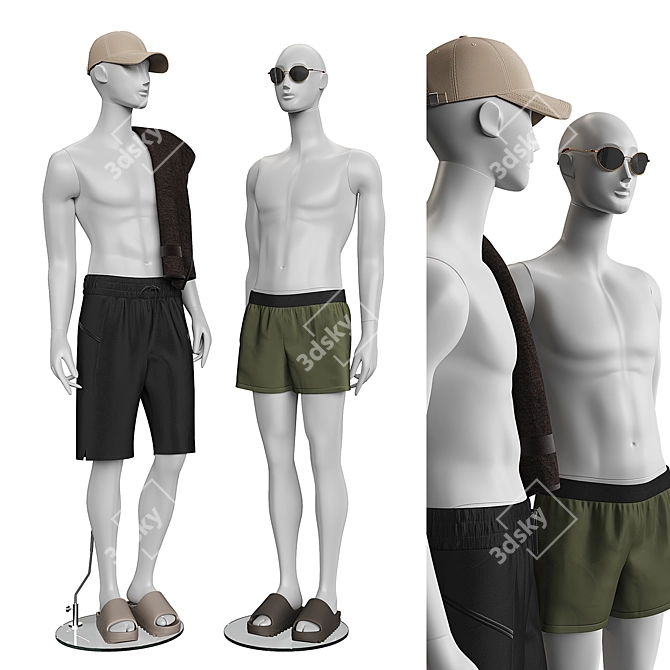 Beachwear Mannequins with Accessories 3D model image 1