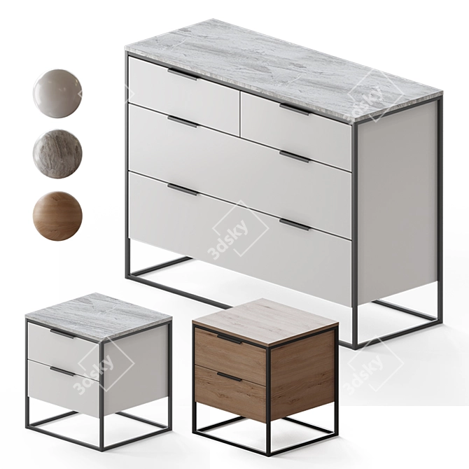 Nord Comoda & Bedside Table 3D model image 7