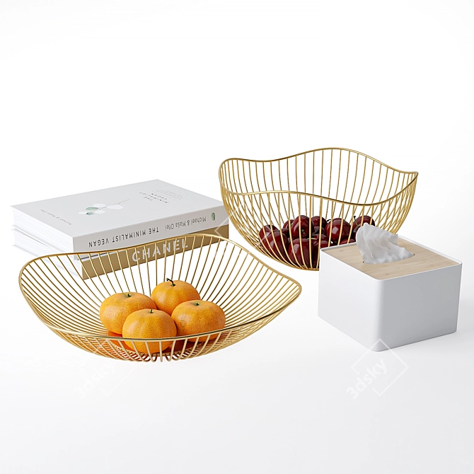 Gilded Metal Fruit Storage Tray 3D model image 2