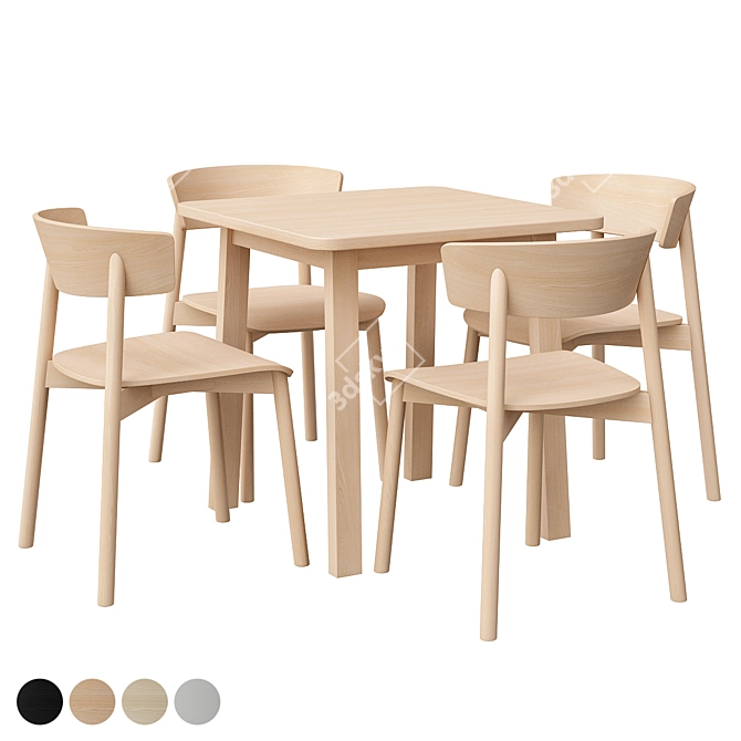 Scandinavian Birch Table & Chair 3D model image 1