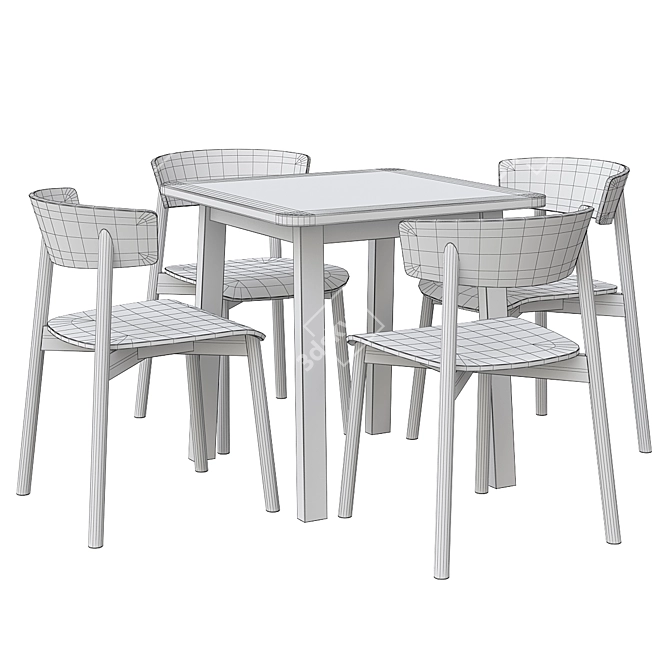 Scandinavian Birch Table & Chair 3D model image 5