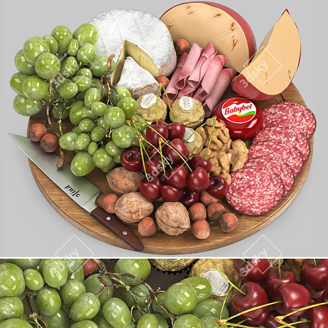 Deluxe Meat Cheese Fruit Platter 3D model image 1