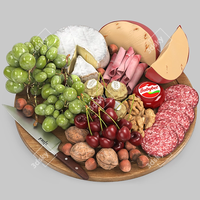 Deluxe Meat Cheese Fruit Platter 3D model image 2