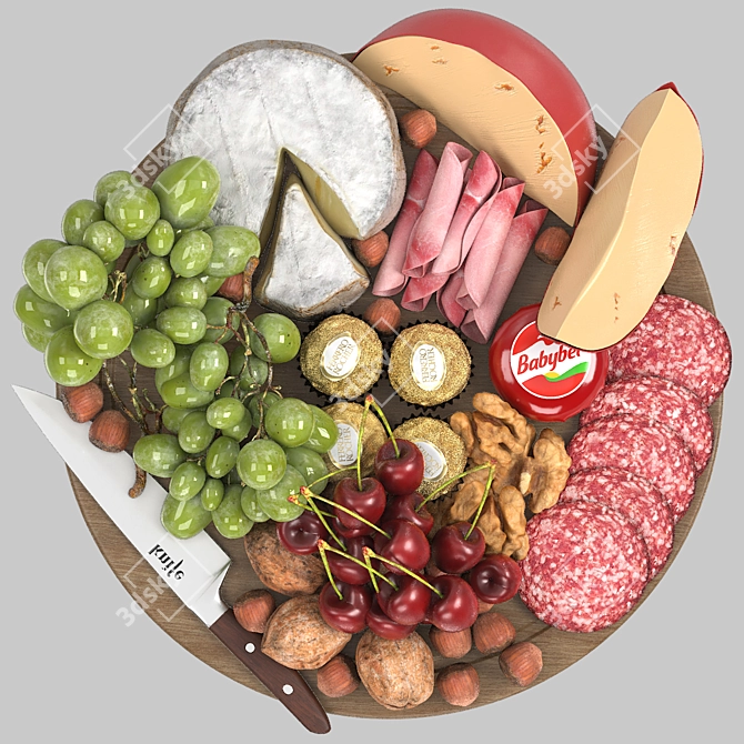 Deluxe Meat Cheese Fruit Platter 3D model image 4