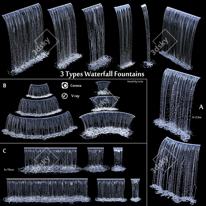 3-Piece Cascade Waterfall Fountains 3D model image 1