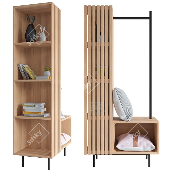 Japandi Wardrobe with Shelves 3D model image 1