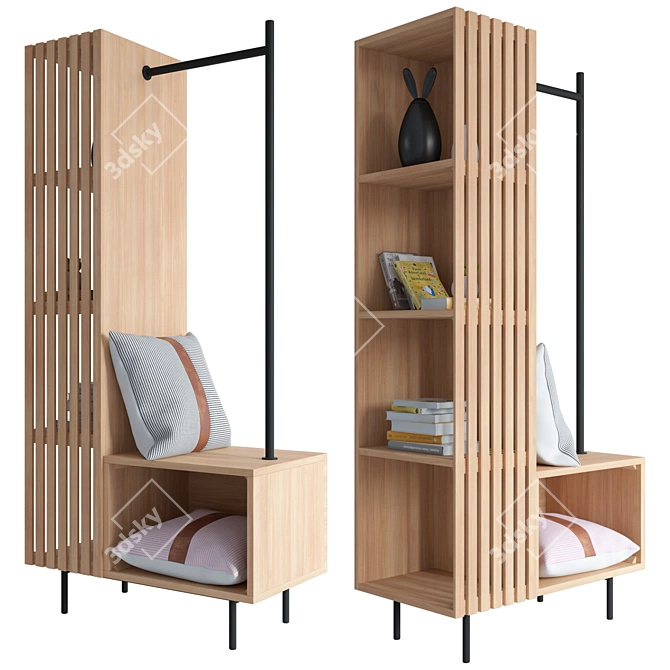 Japandi Wardrobe with Shelves 3D model image 2