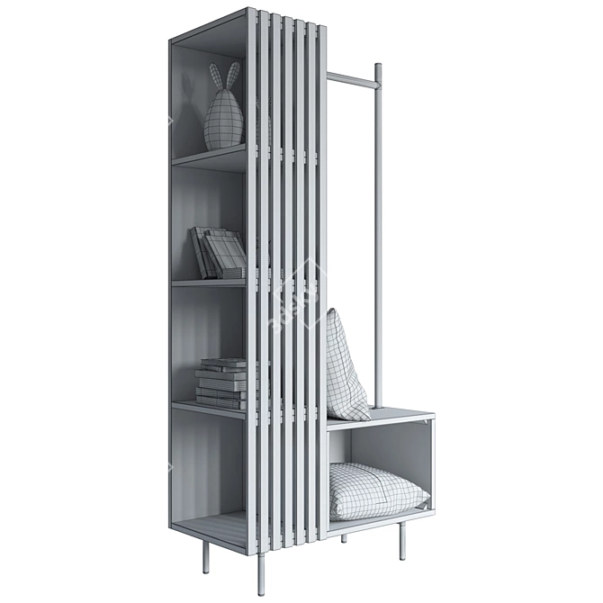 Japandi Wardrobe with Shelves 3D model image 3