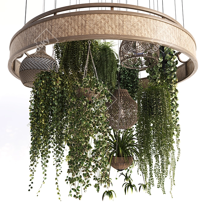 Title: Rattan Pendant Lights with Plants 3D model image 1