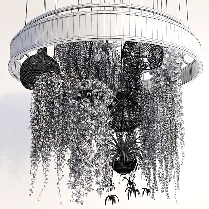 Title: Rattan Pendant Lights with Plants 3D model image 3