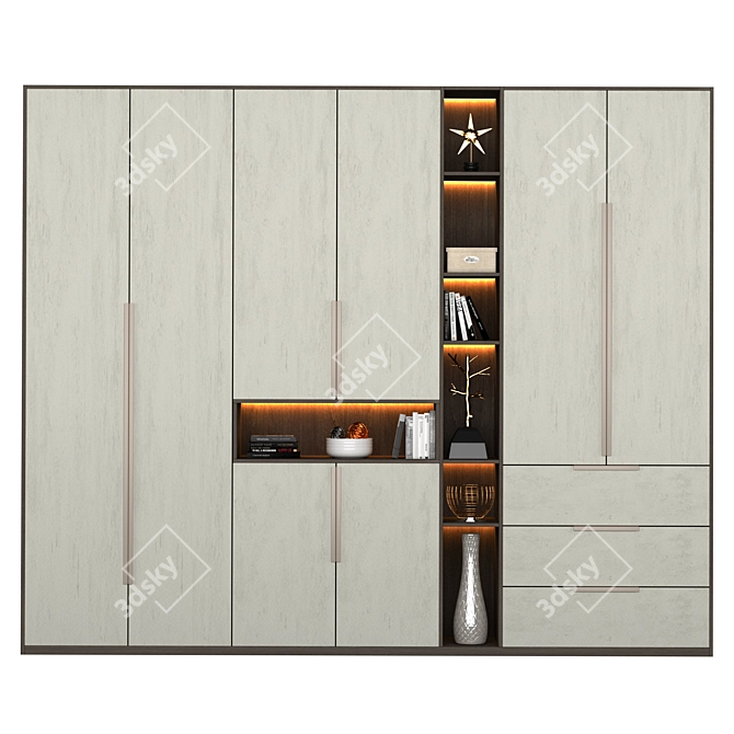 3-Door Open Wardrobe Set 3D model image 1