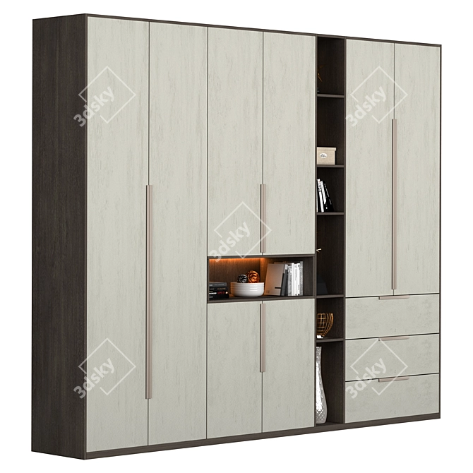 3-Door Open Wardrobe Set 3D model image 2