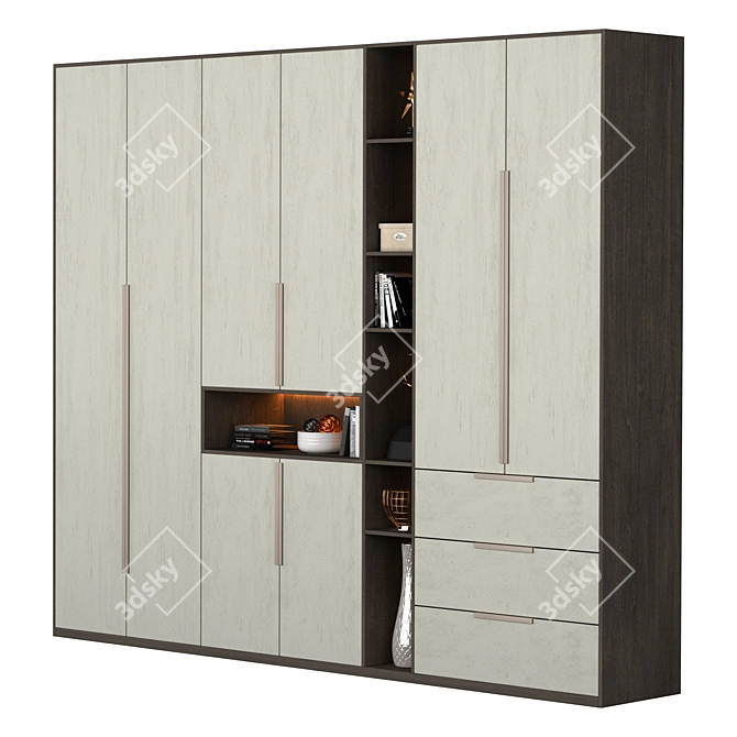 3-Door Open Wardrobe Set 3D model image 3