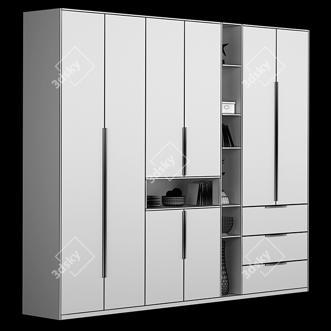 3-Door Open Wardrobe Set 3D model image 5