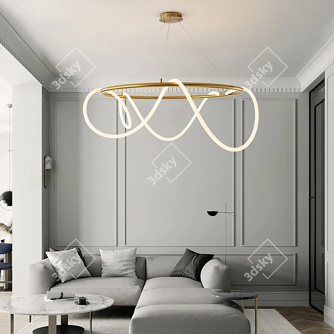 Gold Black Ring Pendant Lamp 3D model image 5