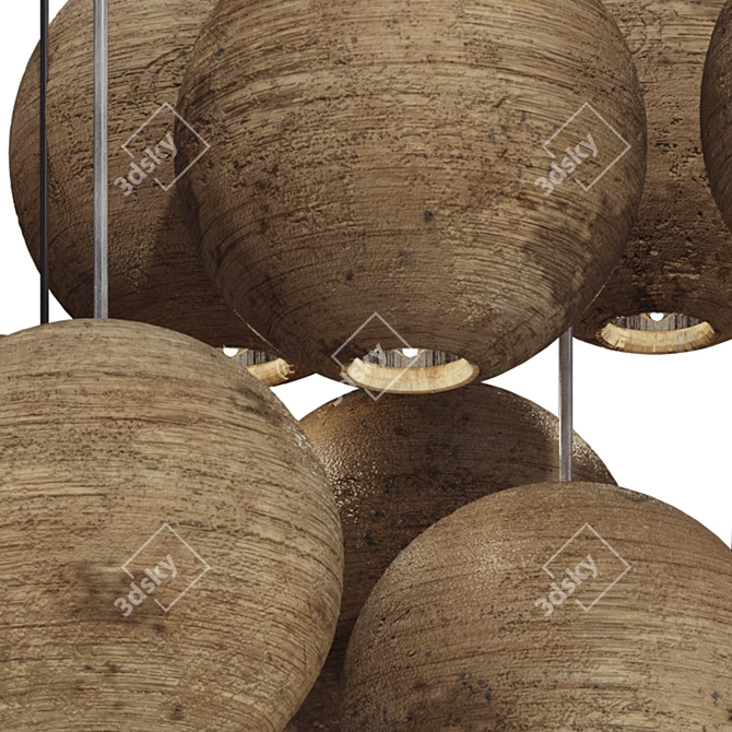 Clustered Wooden Chandelier Light 3D model image 6