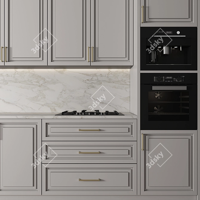 Modern Neoclassic Kitchen Set with Appliances 3D model image 4