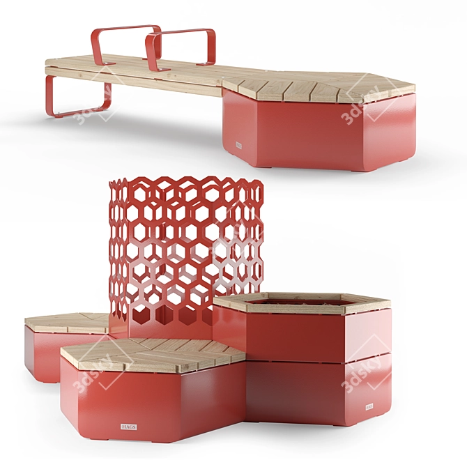 Modular Urban Park Furniture Set 3D model image 1