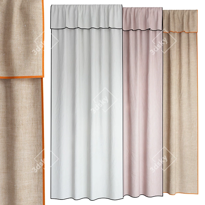 H&M Linen Curtains Set 3D model image 1