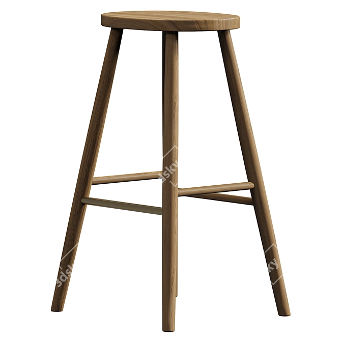 Oak Brass Footrest Stool 3D model image 3