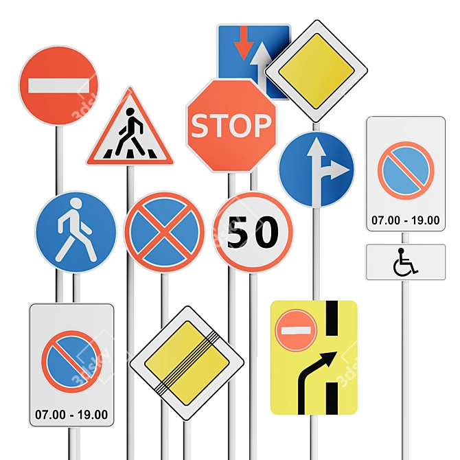 Road Signs Set, 41 Pieces 3D model image 2